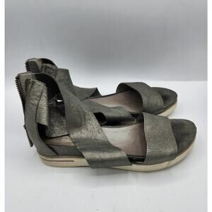 Eileen Fisher Womens Size 7.5‎ Sport Tumbled Leather Sandal Pewter Metallic